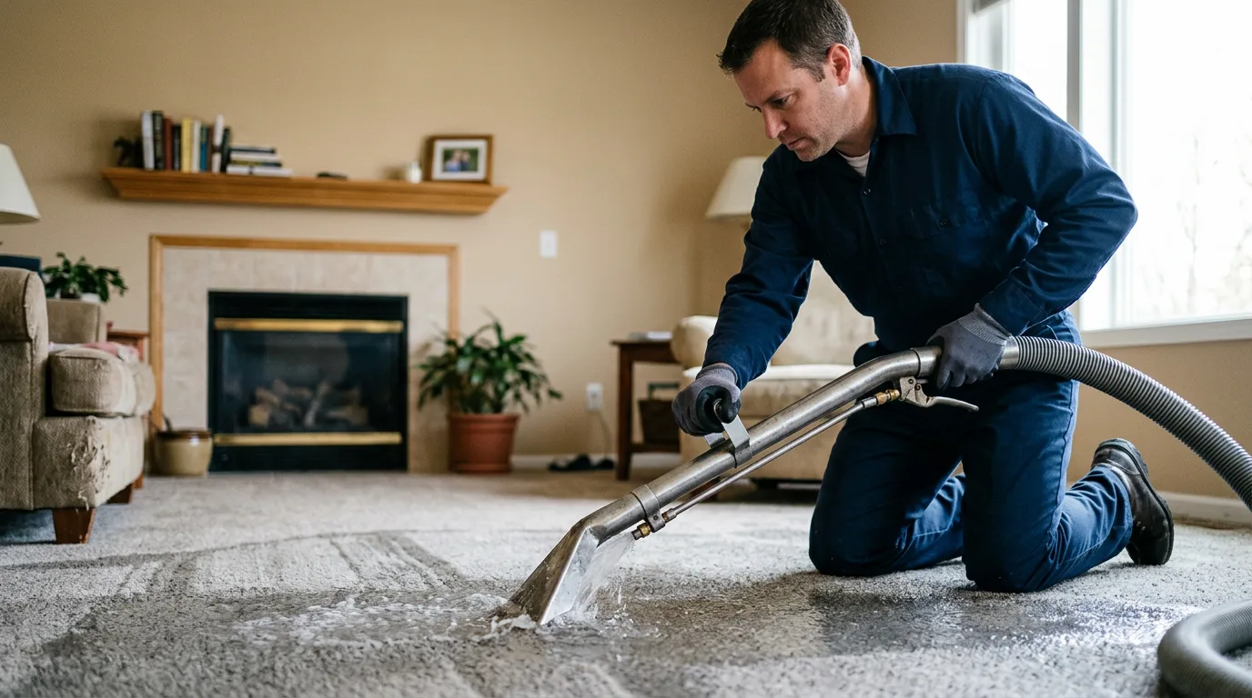 Water damage restoration technician working near Normal, IL